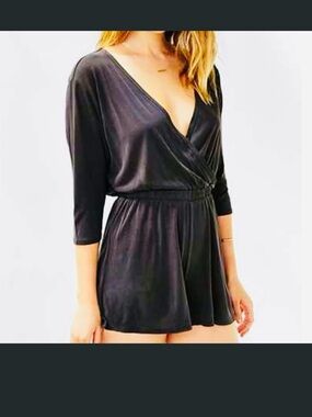 Silence + Noise Black Deep V-Neck Surplice Romper